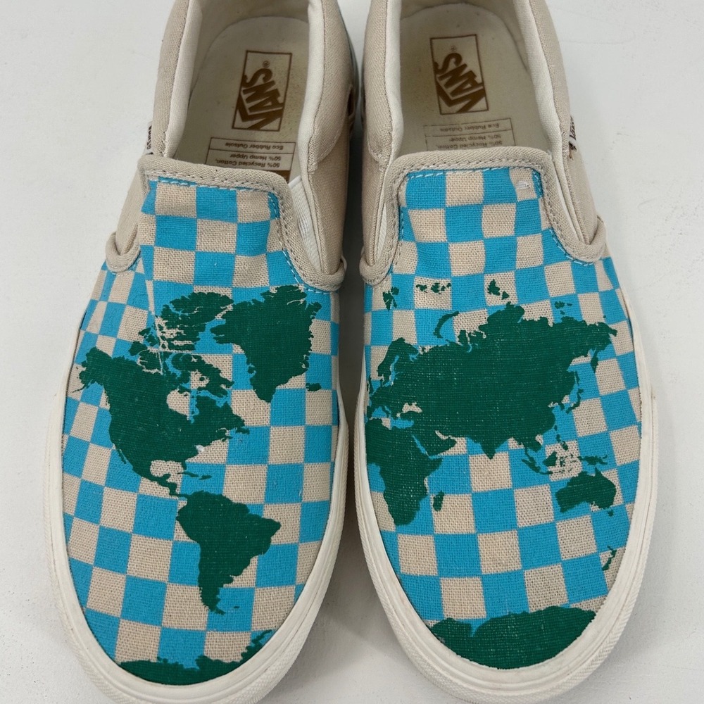 Vans Classic Slip-On Eco Theory World Map Checkerboard Mens 8.5 Womens 10 - Picture 2 of 9